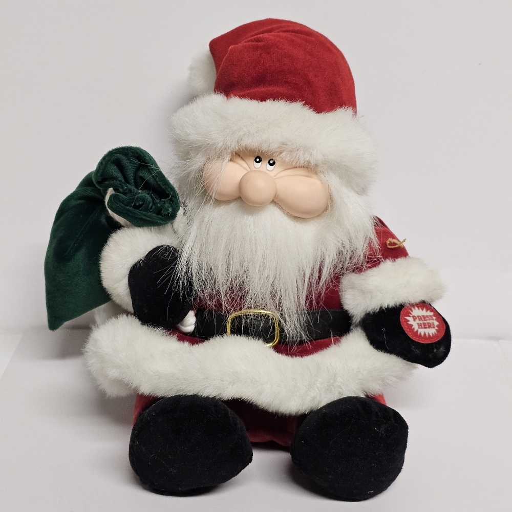 Singing Santa Claus Plush Doll with Green Sack – Sings Jingle Bell Rock Christma